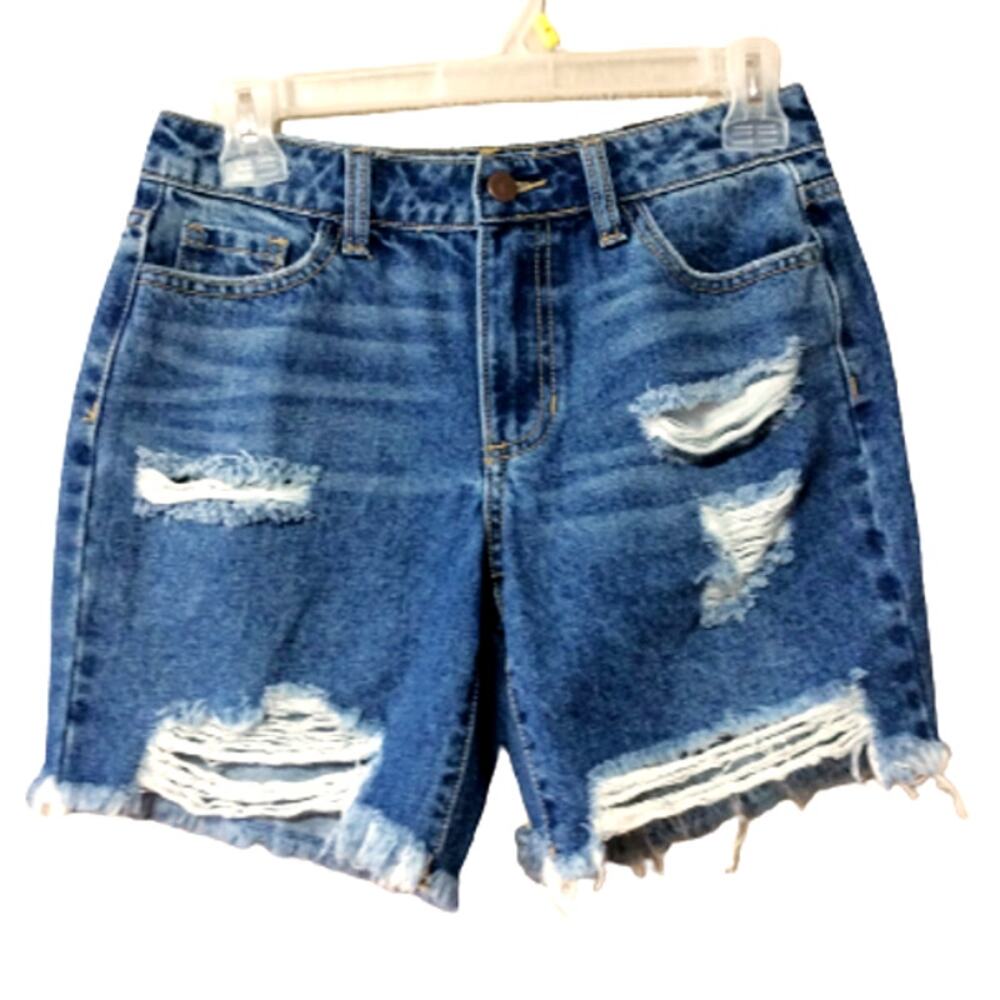 Fashion Nova Denim Jean Distressed Cut Off Shorts Shortie Blue Cotton Size 0 New